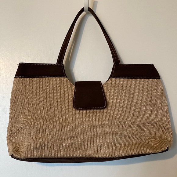 The Sak Bags The Sak Tan Crocheted Shoulder Bag With Brown Canvas